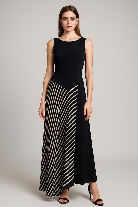 MOSCHINO Cheap & Chic RARE 90s Monochrome Maxi Dress – Asymmetric