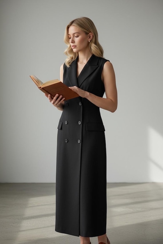 Daniel Hechter Black Maxi Dress, Double Breasted Sleeveless (medium) - Etsy  Denmark