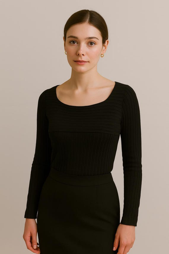 Versace Blouse Y2K / 2000 Black Fitted Blouse, Minimal Sexy