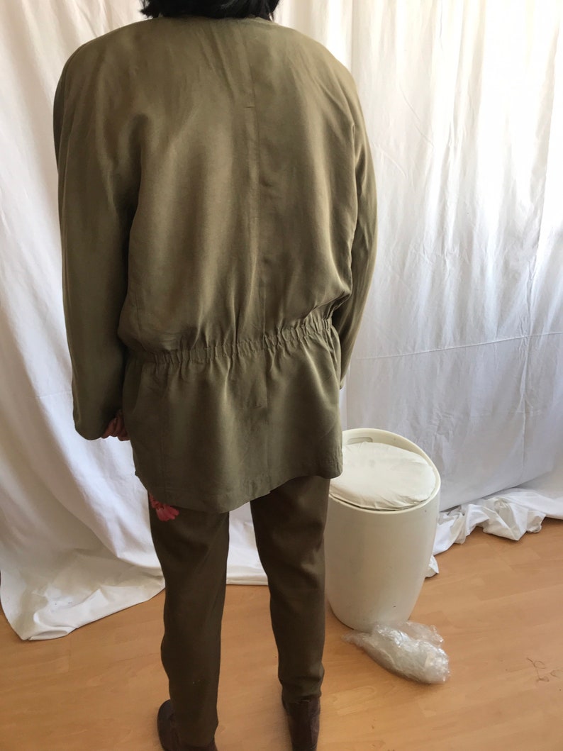 Laurel silk khaki vintage blazer Laurel by Escada extra large elegant large buttoned shoulders desgner blazer