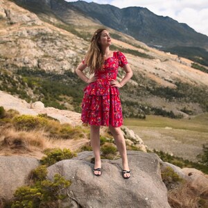 Vestido floral vintage / Vestido floral vermelho / Vestido de viscose