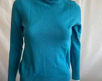 100 % Merino Wool United Colors of Benetton Turquose Blue Turtleneck Jumper XS / S , Pure Fine Wool Sweater Pullover, Gift for Her, Birthday