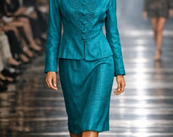 Vintage Adrianna Papell-jurk jaren 70-80 van turkoois zijde – maat 6 (S) Elegant vintage pak van pure zijde Nostalgisch cadeau Verjaardagscadeau