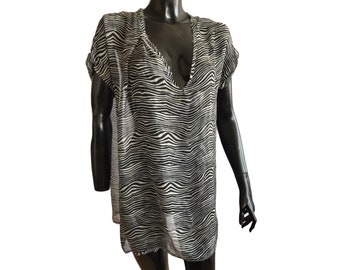 Túnica vintage de Pierre Balmain, blusa, 100% seda, oversize, patrón de cebra, y2k, 00s