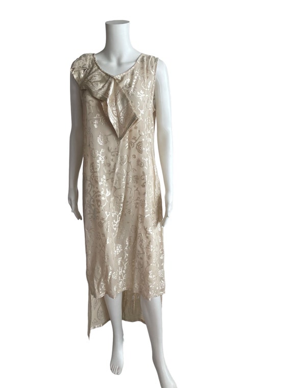 scandinavian cocktail dress Kello Vintage Beige and Gold Assymetric Maxi Sleevless Devore Size M, Design Dress, Dress, Gift for Her Women's Tencel Rib Knit collection: weekend getaway Primary color:Custom Color