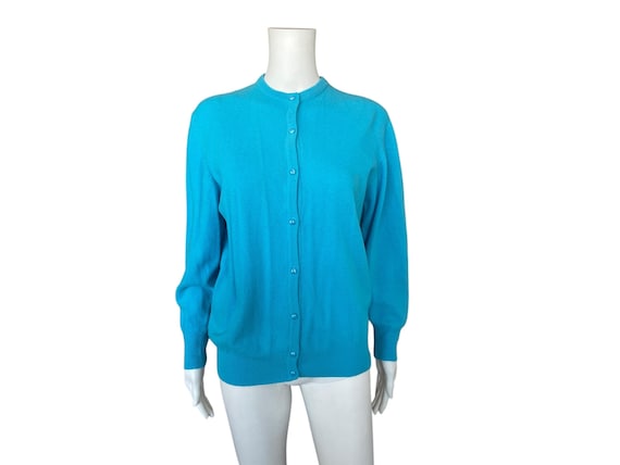 Wool Vintage Cardigan M Size Bright Blue Warm Vintage Cardigan Gift for Her Birthday Gift