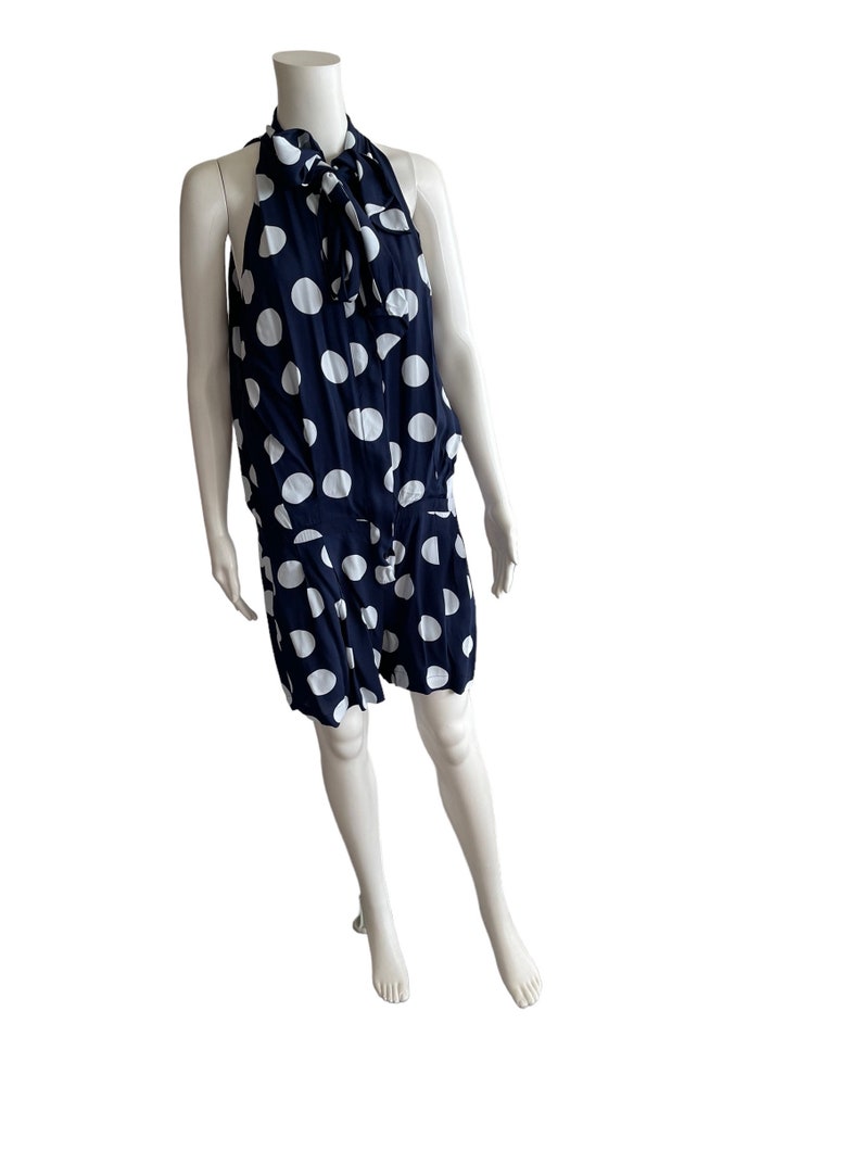 00s See by Chloé Blue Polka Dots Pussy Bow Sleeveless Jumpsuit I 44, M ...