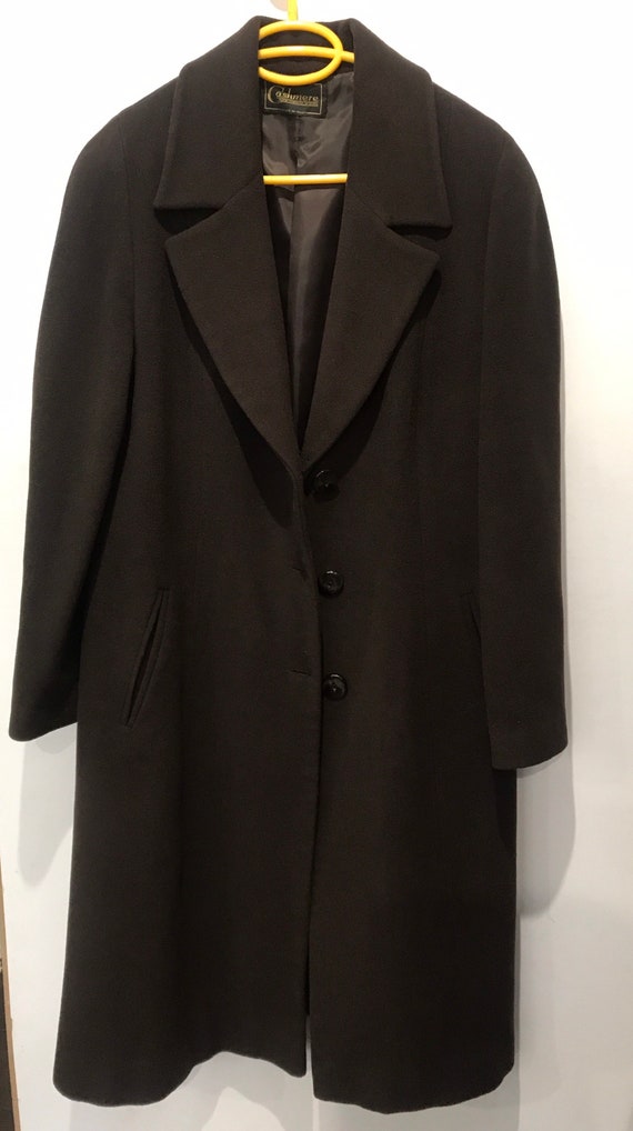 French Vintage wool×cashmere Coat Vintage 100% Cashmere Coat, Women's Black W/ Fox Fur Collar…Wow