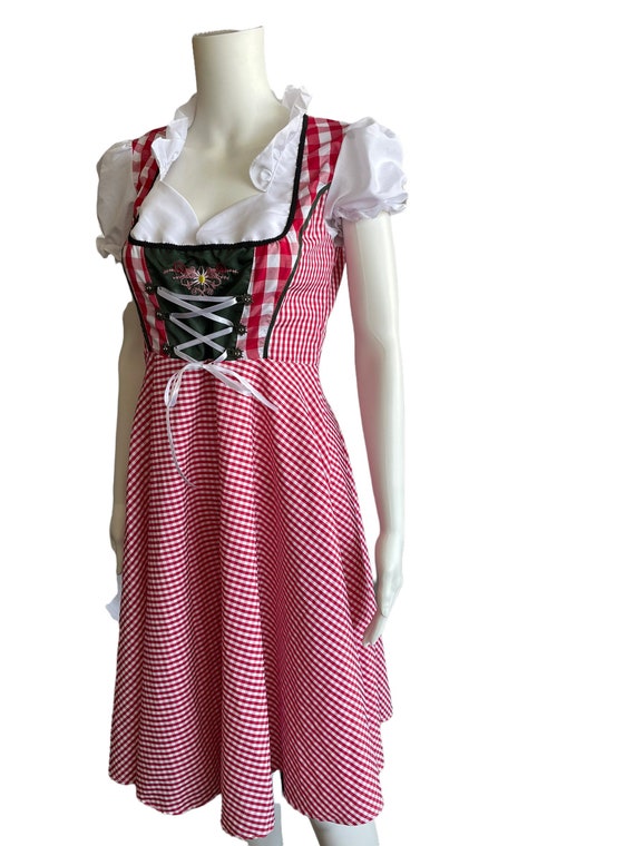 Red White Gingham Cute German Bavarian Dirndl Tra… - image 2