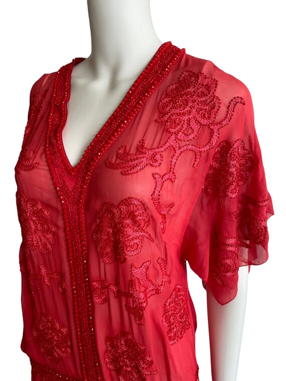 Gorgeous Vintage Womens Red Gatsby Embroidered Be… - image 6