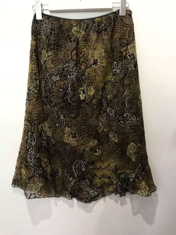 Vintage devore silk midi skirt , L size , 100 % si