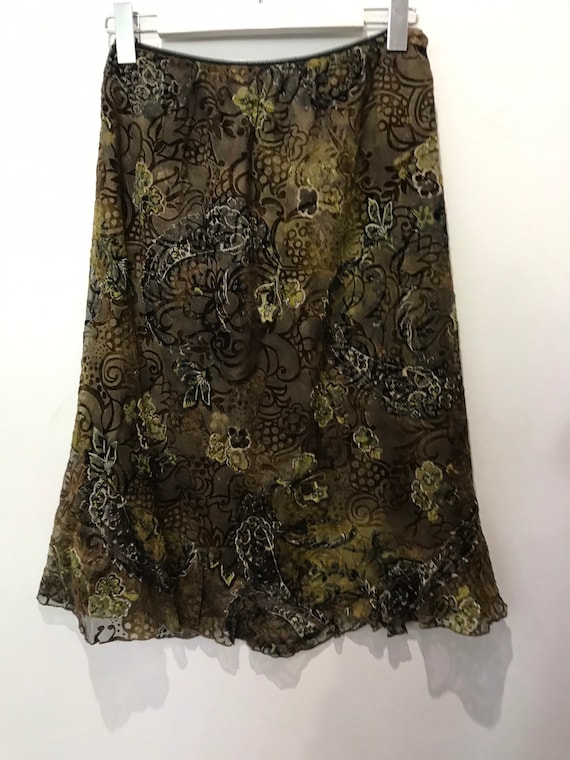 Vintage devore silk midi skirt , L size , 100 % s… - image 1