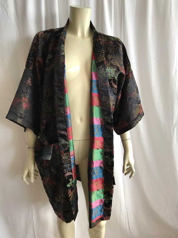 Vintage silk robe ,embroidered silk asian style r… - image 8