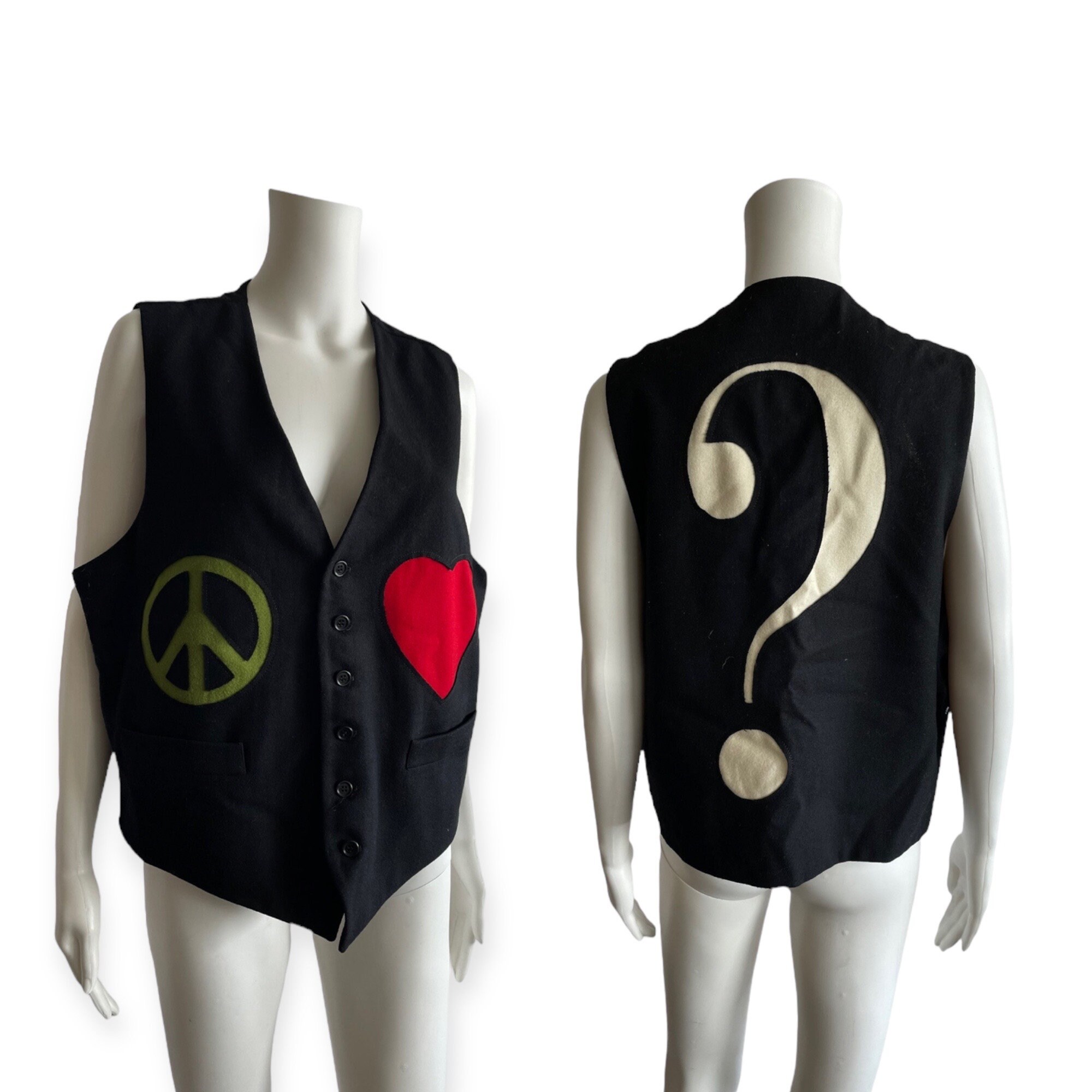 RARE 90s Moschino Cheap & Chic Vest Black Sleeveless Wool Peace