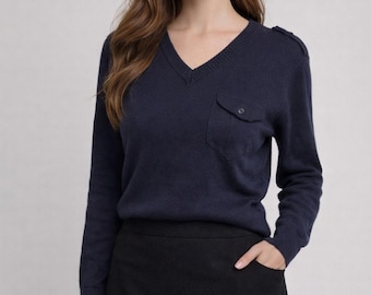 Sweter wełniany Nanibon z lat 80. i 90. Sweter wełniany granatowy S