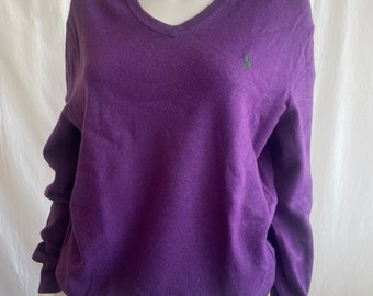 RALPH LAUREN 100 % Merino Purple V Neck Jumper Sweater Merino Knitwear Large Warm Pullover Ralph Lauren Vintage Gift for Her Birthday Gift