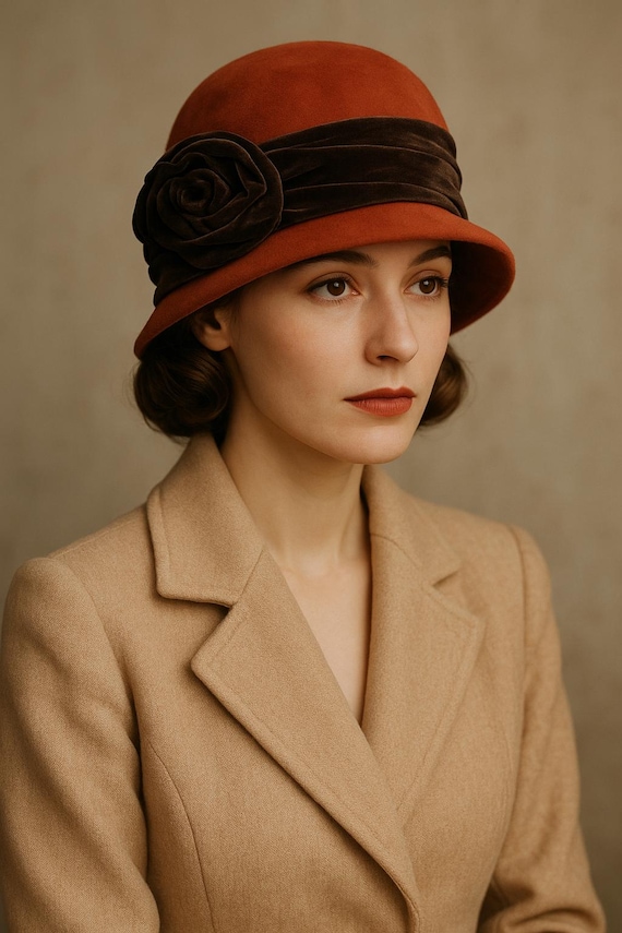 1980s Mayser by Monika Zechbauer Terracotta Wool Felt Cloche 