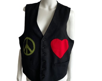 RARE 90s Moschino Cheap & Chic Vest Black Sleeveless Wool Peace