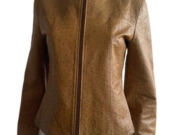 Y2K Brown Leather Jacket, Retro 90s Style (Size S)