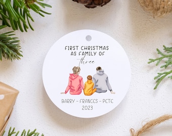 Personalized First Christmas as Family of 3 Ornament, Family Custom Christmas Ornament, Personalized Christmas Ornament, Gift - FREE BOX