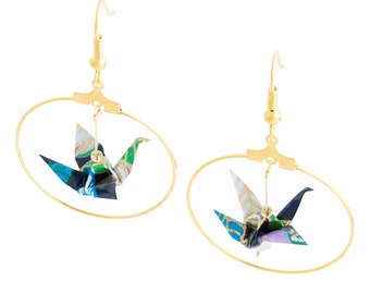 origami bird hoop earrings goldplated leaves patterns