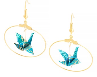 origami bird hoop earrings goldplated leaves patterns