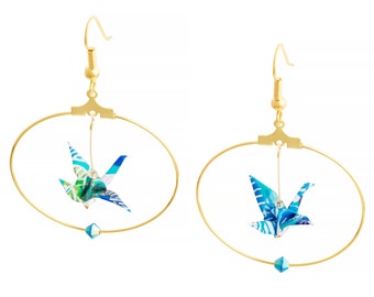 origami bird hoop earrings goldplated leaves patterns