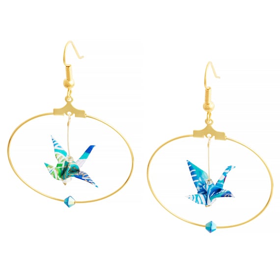 origami bird hoop earrings goldplated leaves patterns