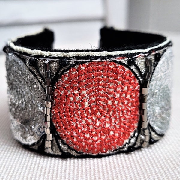 Art Deco Disco Vintage Sari Trim Cuff Bracelet