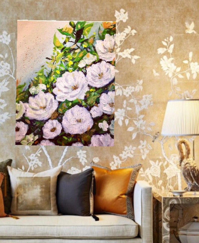 Nursery Floral Art White Floral Art Romantic Wall Art, Gardenia Wall Art Neutral Floral Art Modern Floral Art White Flowers Painting