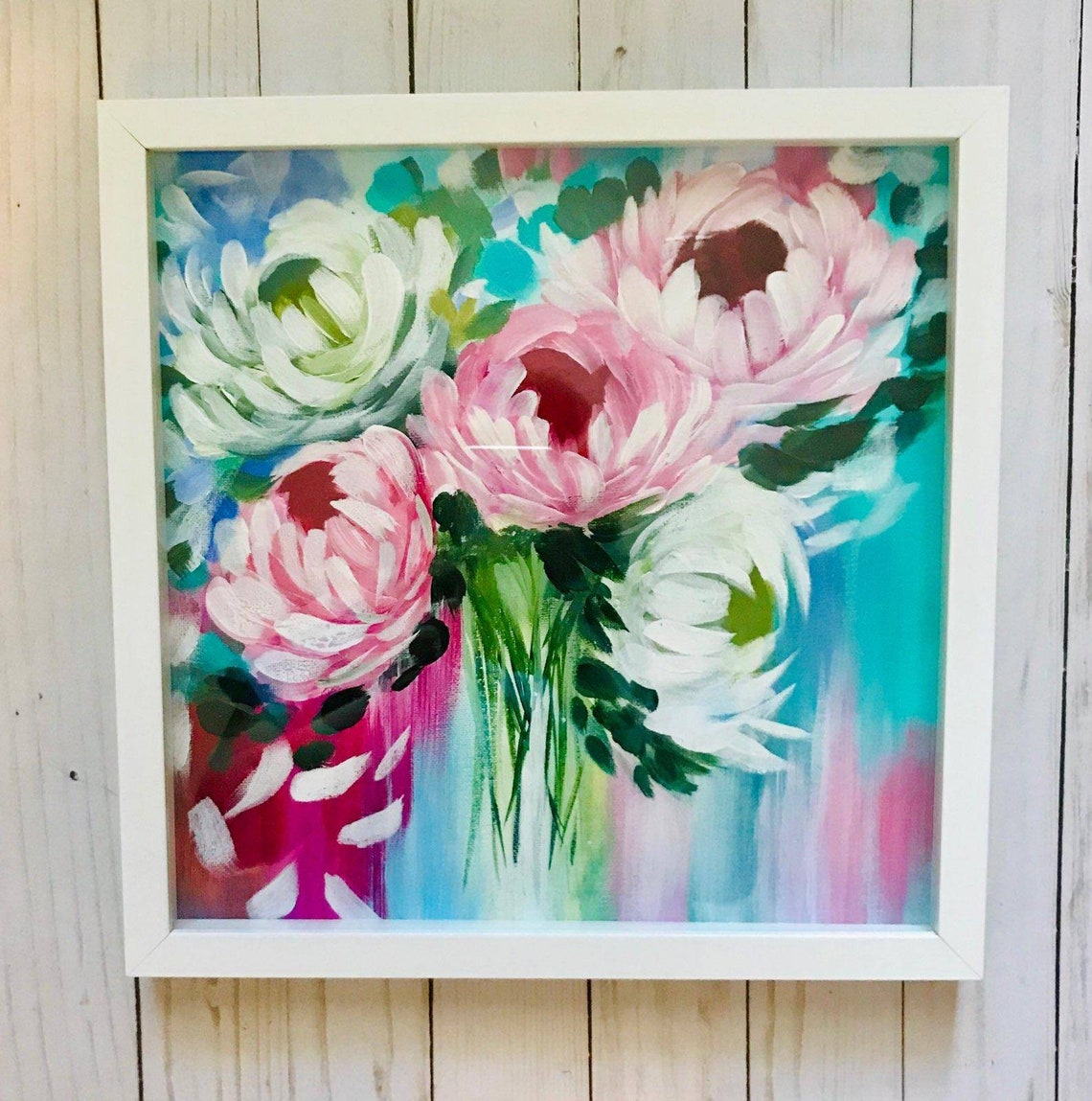 Framed Abstract Floral Painting Etsy
