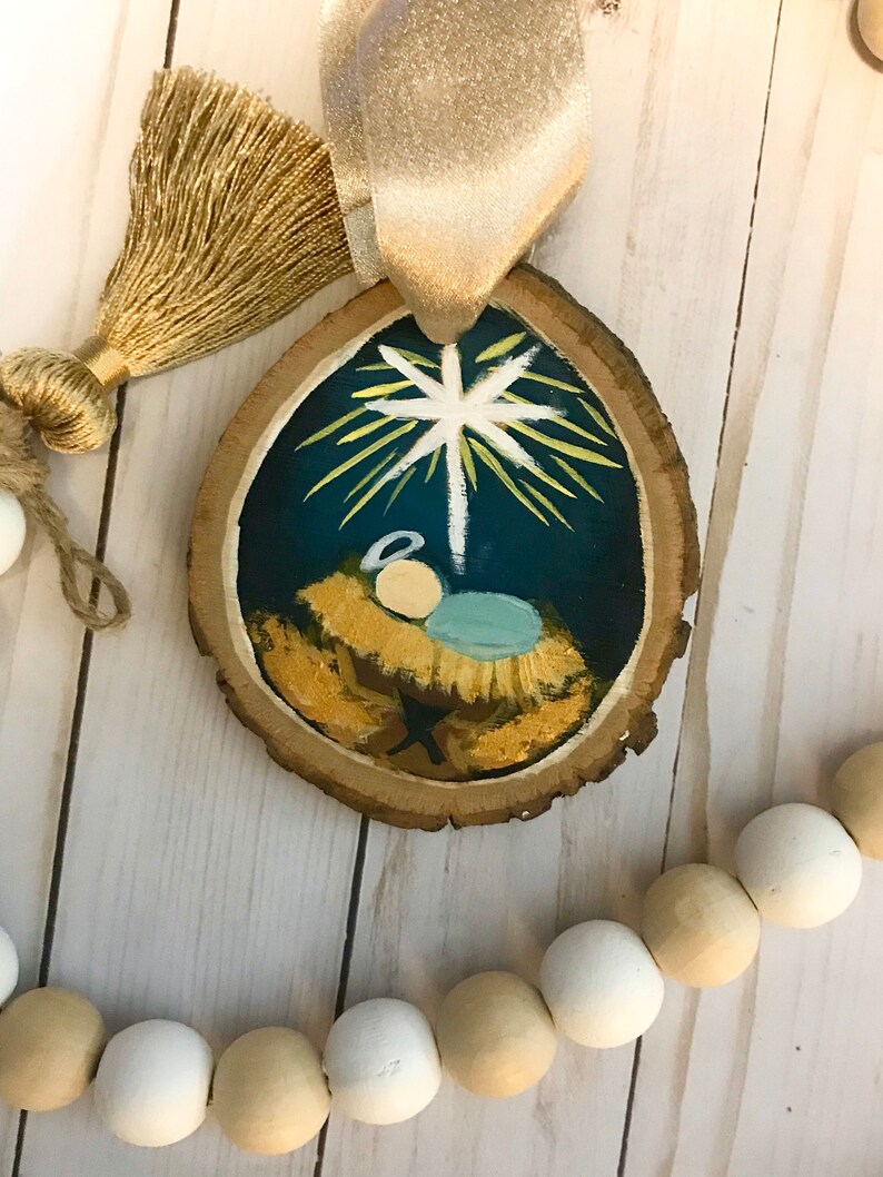 Baby Jesus Ornament Nativity Wood Slice Ornament Nativity Scene Ornament Manger Scene Ornament