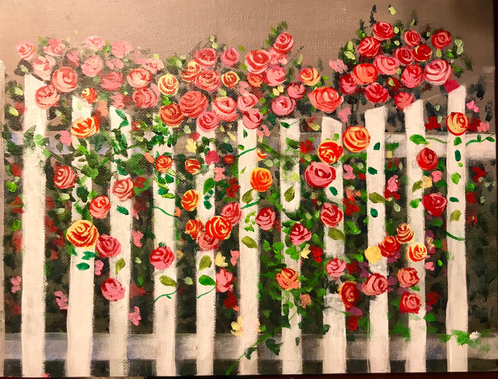 Picket Fence Roses Painting Climbing Roses Art Original Etsy
