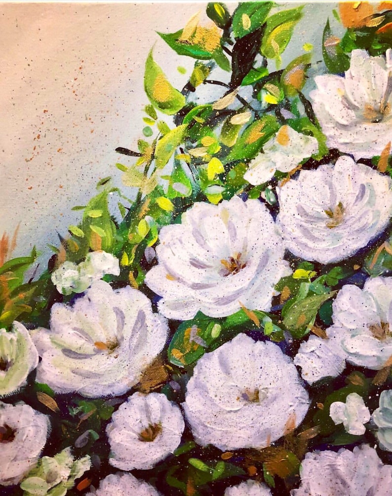 Nursery Floral Art White Floral Art Romantic Wall Art, Gardenia Wall Art Neutral Floral Art Modern Floral Art White Flowers Painting