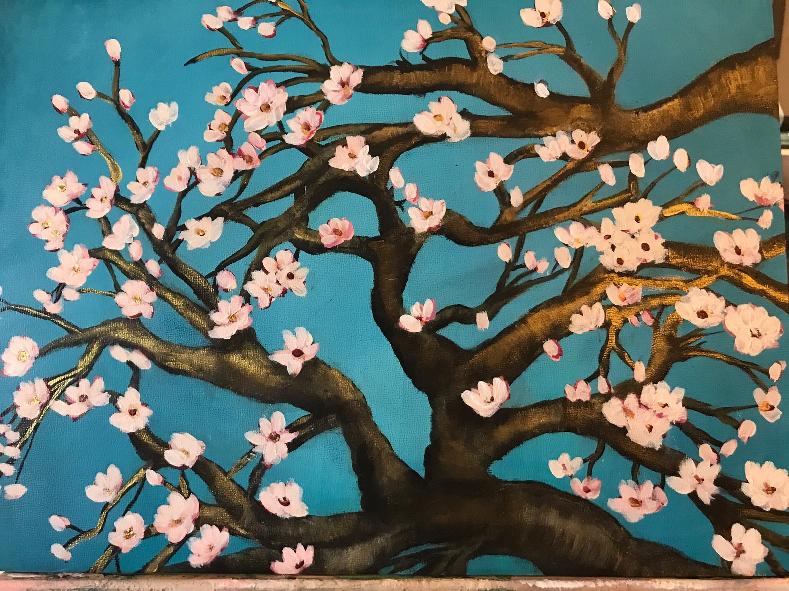 Cherry Blossom Painting Cherry Blossom Wall Art Cherry Tree Etsy