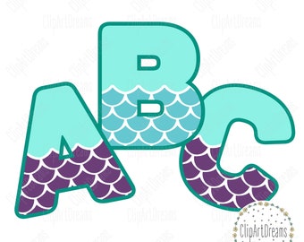Mermaid Alphabet SVG, Outline Mermaid Font Alphabet Svg files clipart digital cutting files Letters PNG cut file for Silhouette Cricut DXF