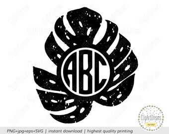 Download Free Tropical Leaf Monogram Svg Tropical Monogram Svg Monstera Etsy SVG Cut Files