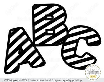 Striped Font SVG, Stripe Zebra Letters Alphabet Svg files clipart digital download Letter cutting PNG cut file for Silhouette Cricut DXF