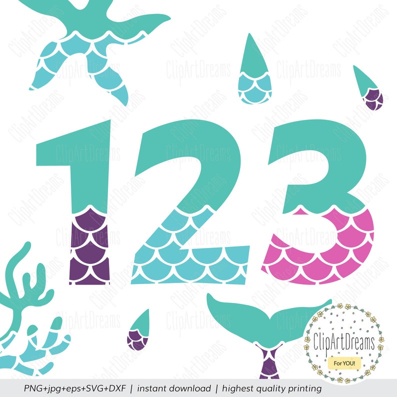 Download Mermaid Numbers Mermaid Numbers SVG Pattern Tail Starfish ...