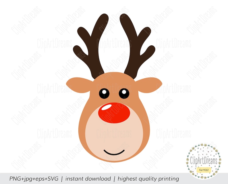 Download Reindeer SVG Reindeer Head Svg Face Antlers Red nose Nosed ...