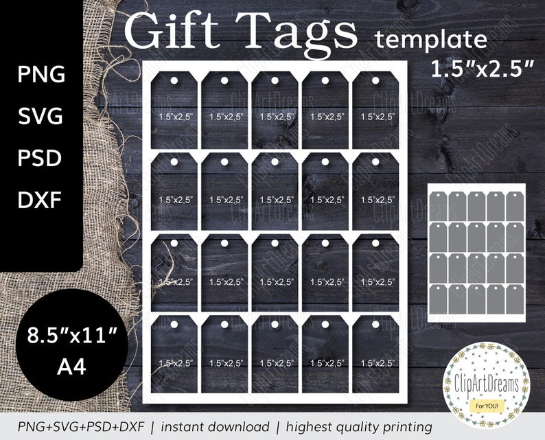 1.5x2.5 Gift Tag Template Gift Labels Hang Tags | Etsy