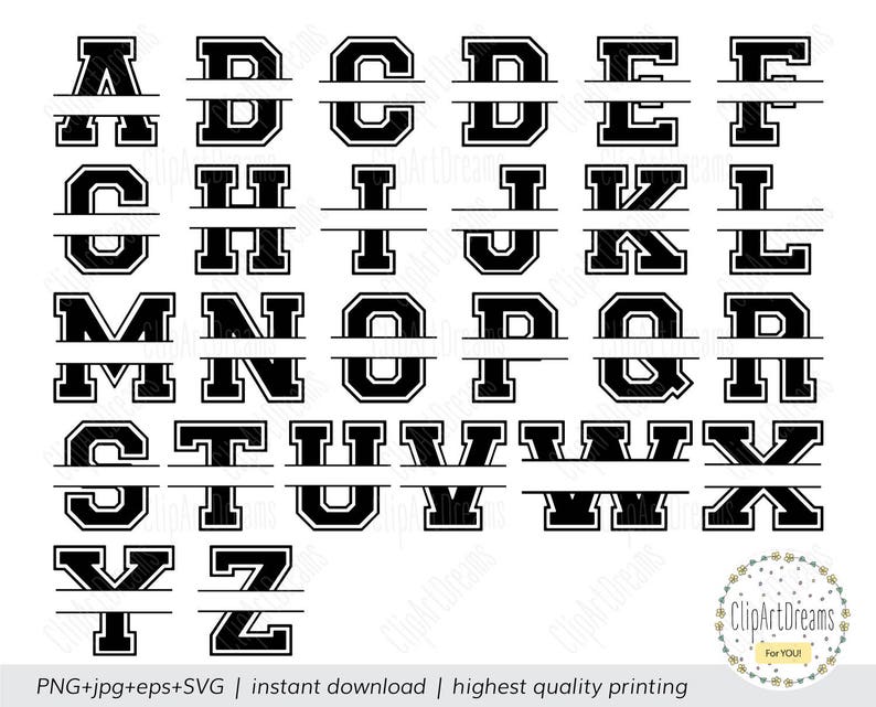 Download Varsity Split Monogram SVG Baseball Initial svg letters | Etsy