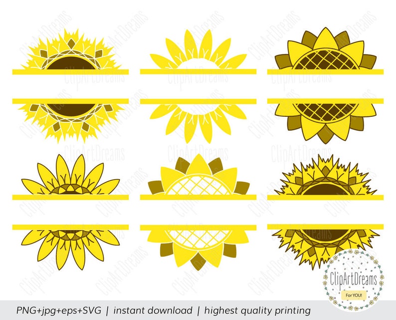 Download Split Sunflower Monogram SVG Frame Cut Files for Cricut | Etsy