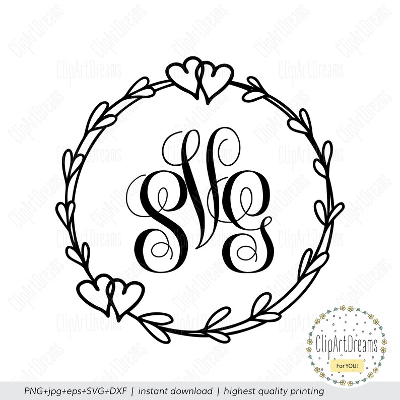 Download Heart laurel wreath svg cut file Wedding Monogram with ...
