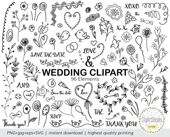 Download Wedding Doodle Clipart Hand Drawn Doodle Wedding Clipart Etsy