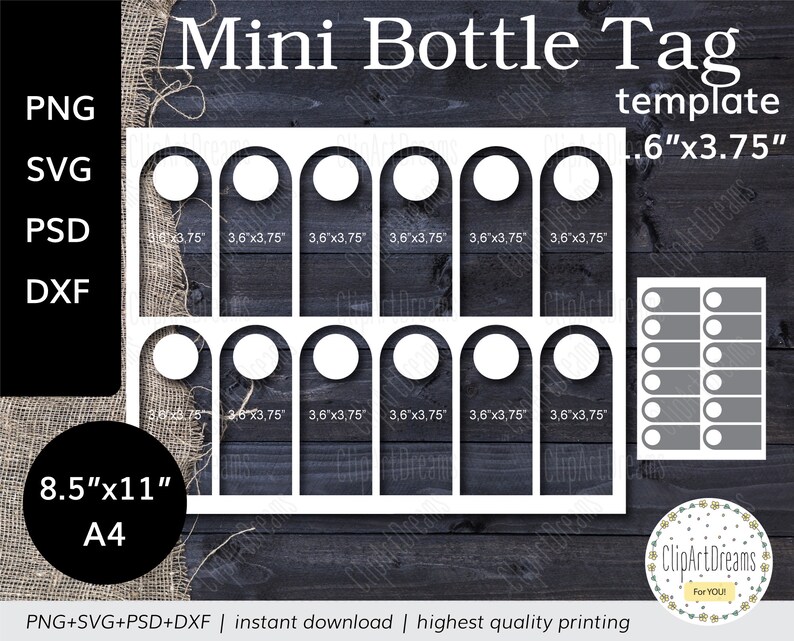 1.6x3.75 Mini Liquor Bottle Tags template PNG PSD | Etsy