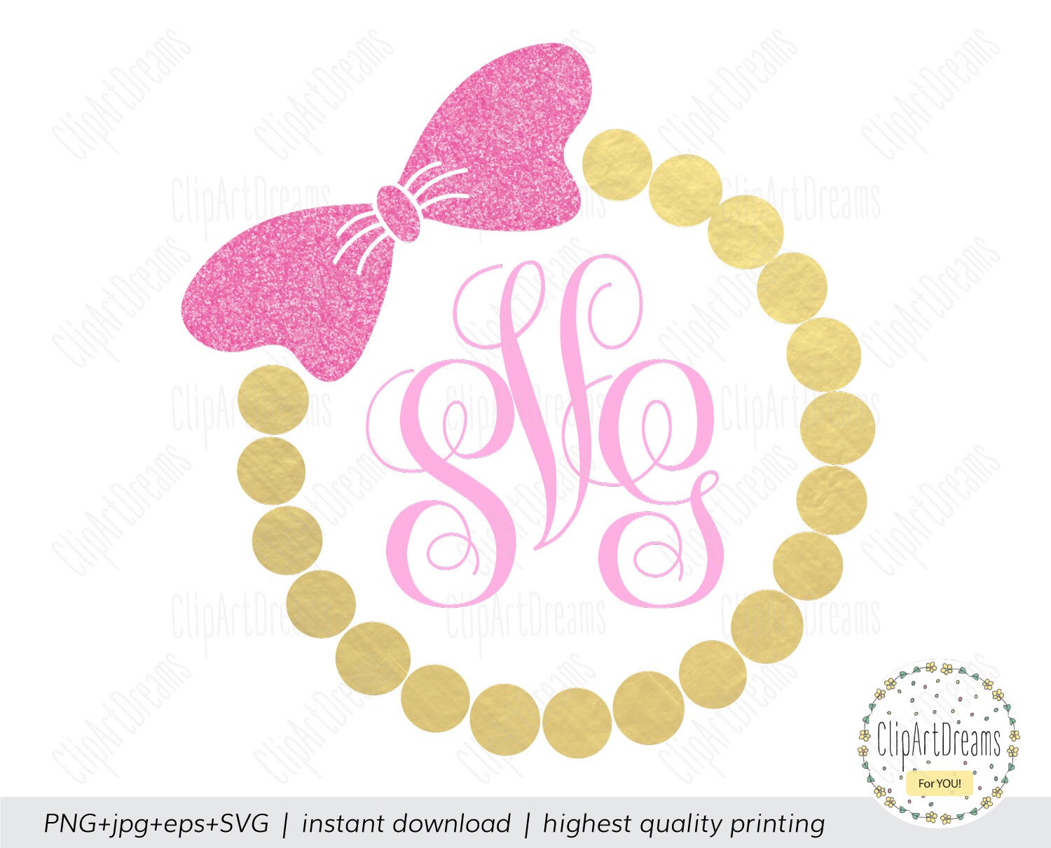 Download Bow Pearl Monogram SVG Frame Circle Pearls Monogram SVG | Etsy