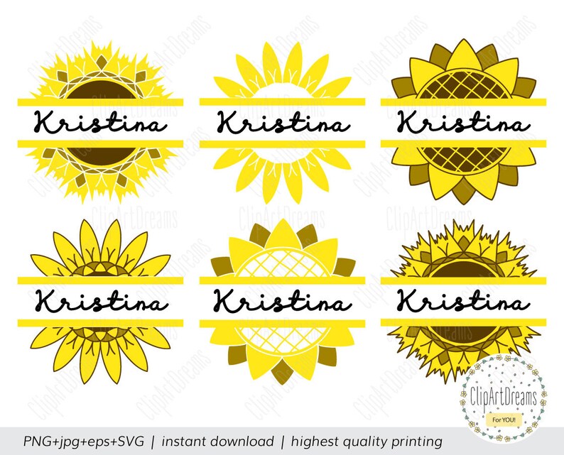 Download Split Sunflower Monogram SVG Frame Cut Files for Cricut | Etsy