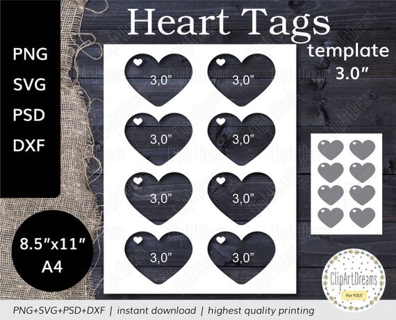 3 0 Heart Tag Template Png Psd Photoshop Formats Instant Download 8 5x11 Inch A4 Sheet Digital Tags Svg Dxf Cut File For Cricut Silhouette Paper Party Kids Craft Supplies Tools Seasonalliving Com
