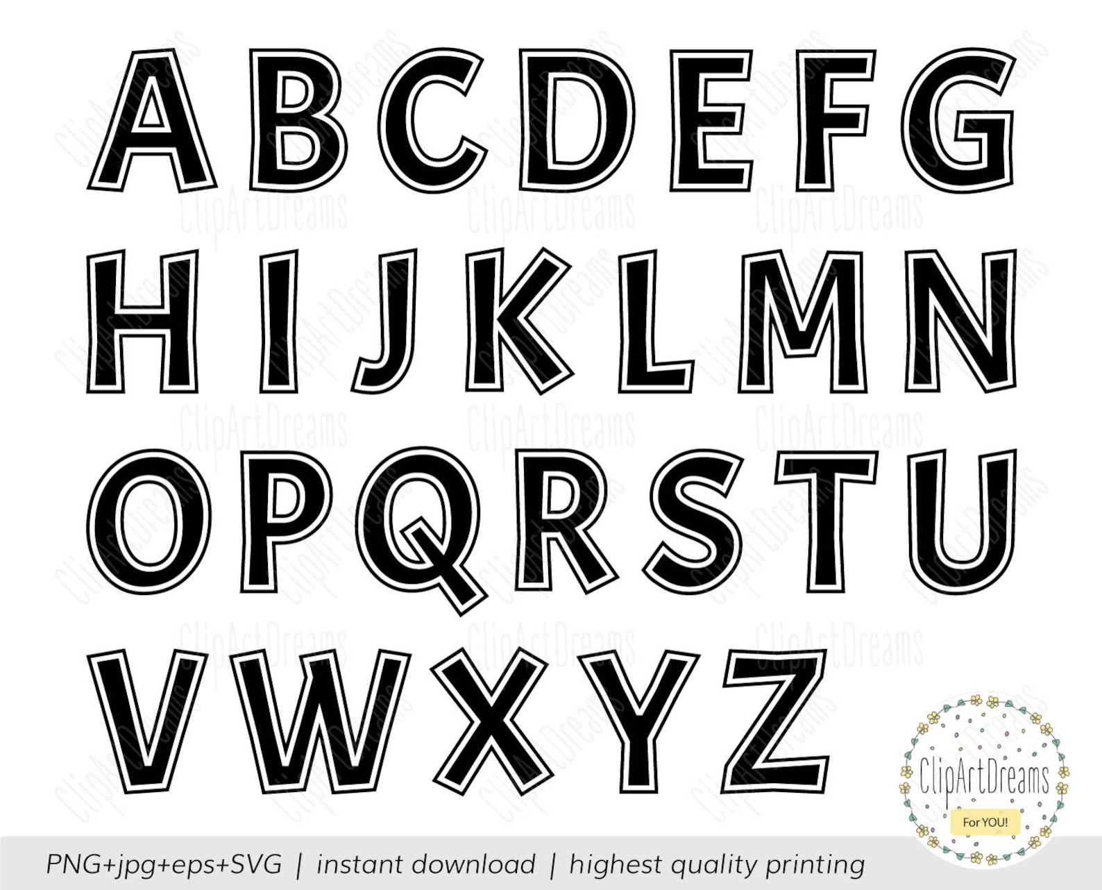 Outline Font SVG Letter Alphabet clipart svg font cutting Etsy